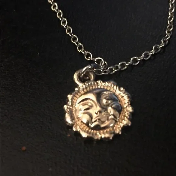 Sun Face Necklace Silver coloured Chain - Picture 4 of 11